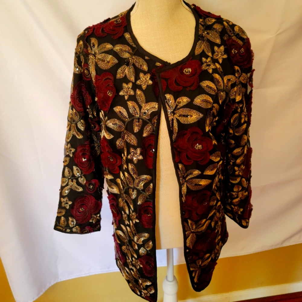 Chicos- Antique floral embellish jacket